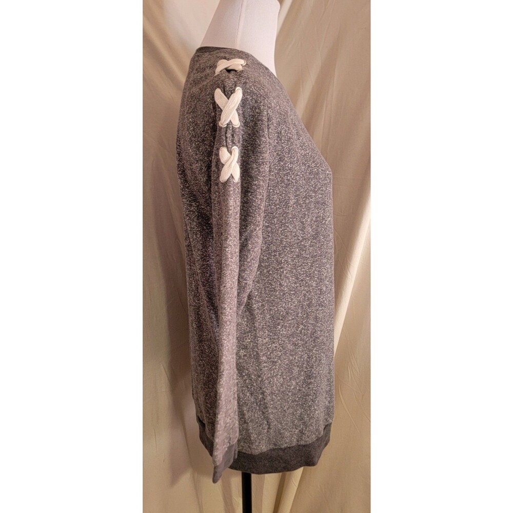 Derek Heart Womens Medium Gray Heathered Pull Over Sweater Tunic Lace Up Top - Picture 4 of 8